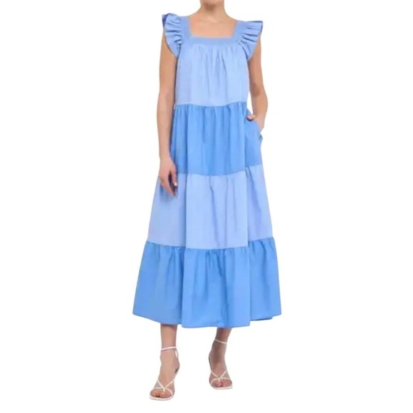 NWT English Factory Sweet Heart Midi Dress Babydoll Boho Ruffled Colorbloc SZ S - Picture 1 of 6